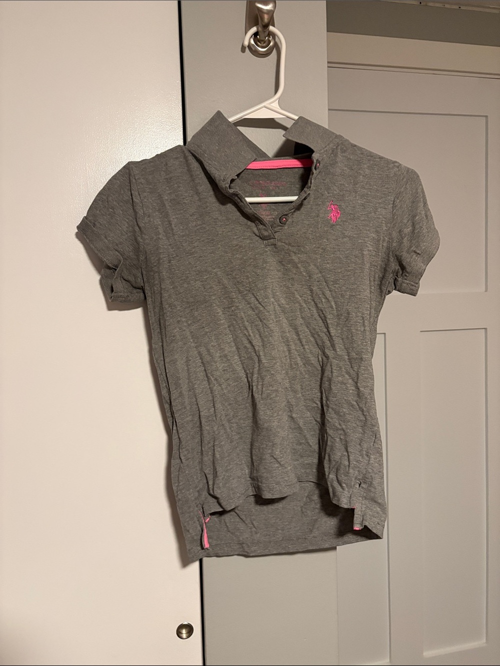 U.S. Polo Assn. Gray Polo Shirt with Pink Logo Trim